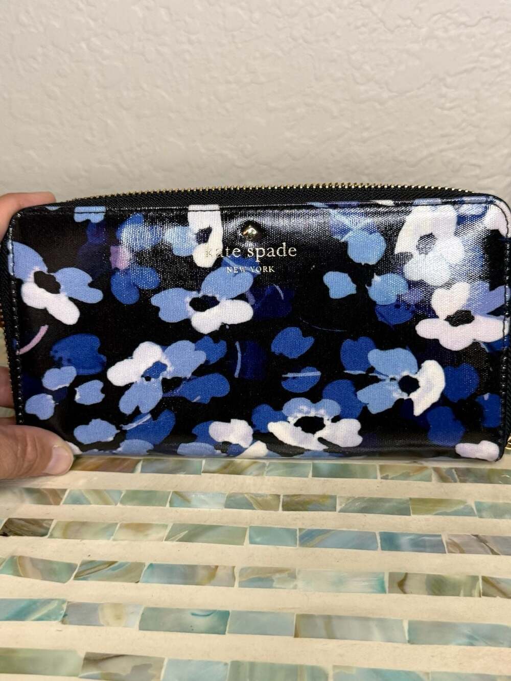 Kate Spade Floral Print Striped Zip Around Continental Wallet